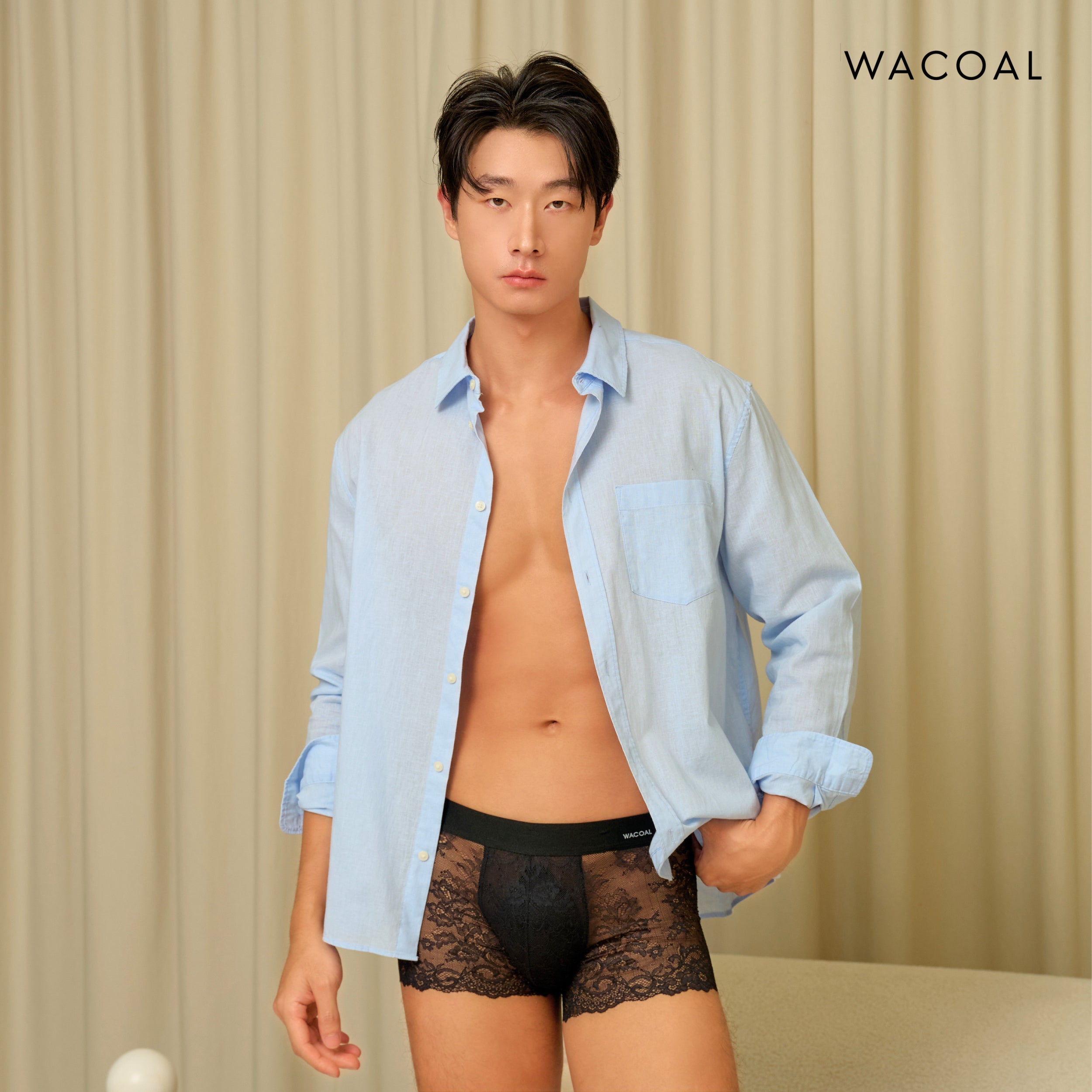 Wacoal กางเกงในผู้ชาย ผ้าลูกไม้ LUXURY LACE BOXER รุ่น WX2652 สีดำ (BL)