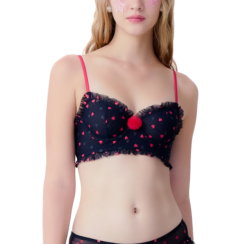 Wacoal Mood Valentine's Collection บรามีโครง ตัวยาว รุ่น MM1H53 เข้าคู่ กางเกงใน รุ่น MUMH53 สีดำ (BL)