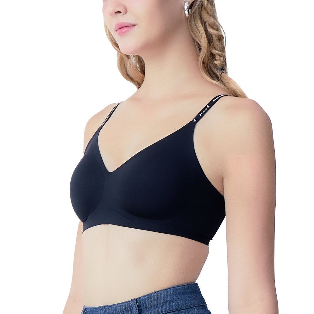 Wacoal Mood ชุดชั้นเนียน บราไร้โครง Smart Size เสริมฟองน้ำ รุ่น MM1Y24 สีดำ (BL)