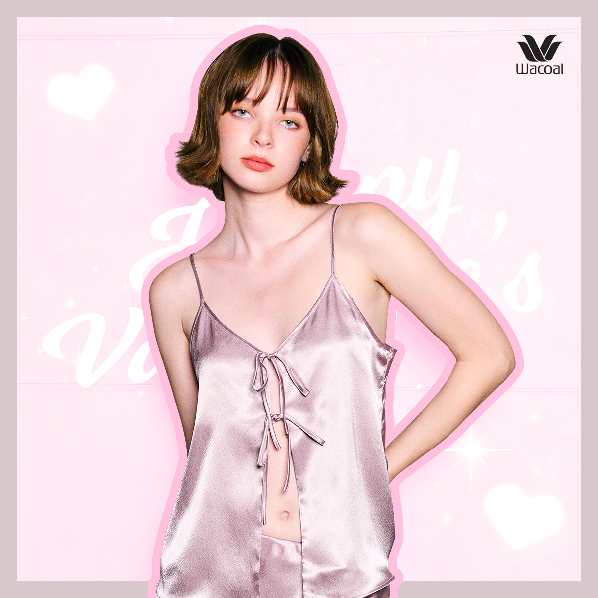 Wacoal Unban comfort ชุดนอนผ้าซาติน เสื้อสายเดี่ยวผูกโบว์ รุ่น WN3E01 เข้าคู่ กระโปรง รุ่น WN5E02 สีน้ำตาล (BR)