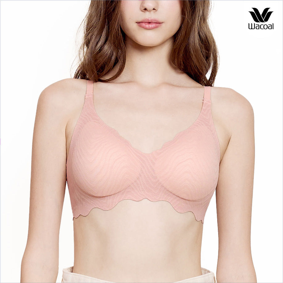Wacoal ชุดชั้นเนียน บราไร้โครง Smart size บราลูกไม้ลายคลื่น รุ่น WB3Y42 สีชมพูอมส้ม (RO)