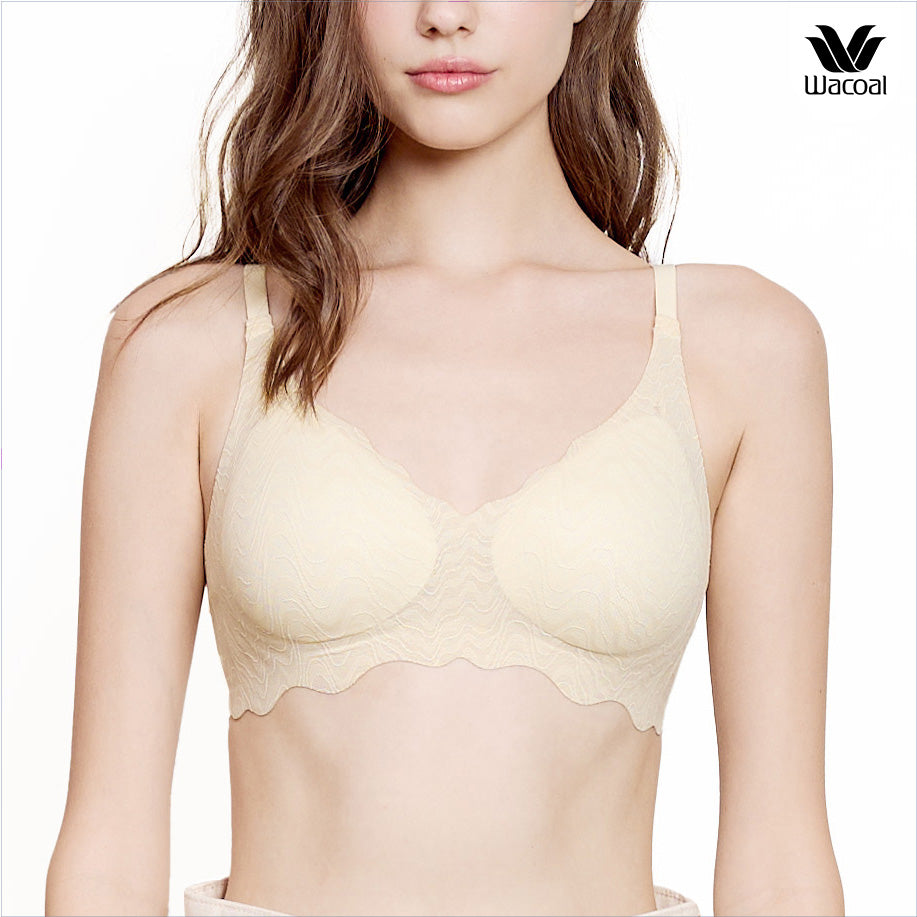 Wacoal ชุดชั้นเนียน บราไร้โครง Smart size บราลูกไม้ลายคลื่น รุ่น WB3Y42 สีครีม (CR)