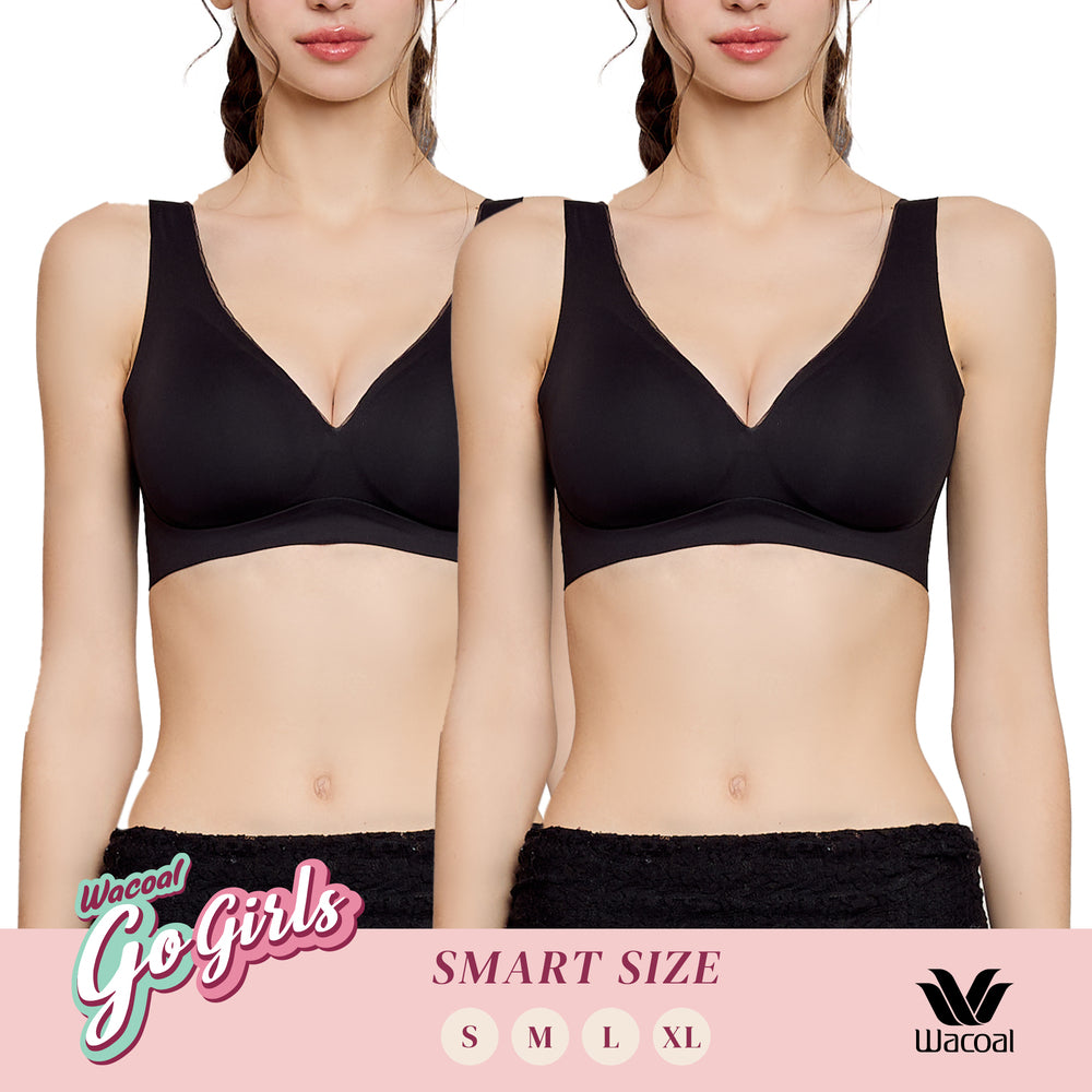Wacoal บราไร้โครง Smart Size ฟองน้ำบาง เซท 2 ชิ้น รุ่น WB3Y34/WB3234 สีดำ-ดำ (BL)