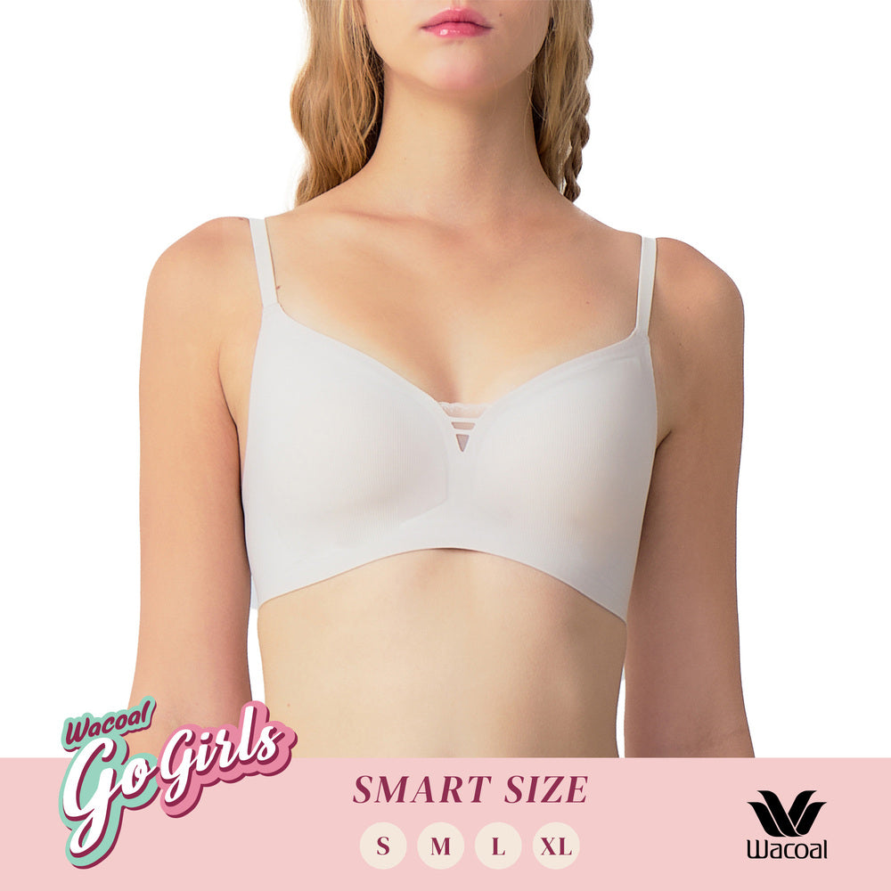 Wacoal บราไร้โครง Smart size ผ้าร่องแต่งลูกไม้ รุ่น WB3Y38 สีเบจ (BE)