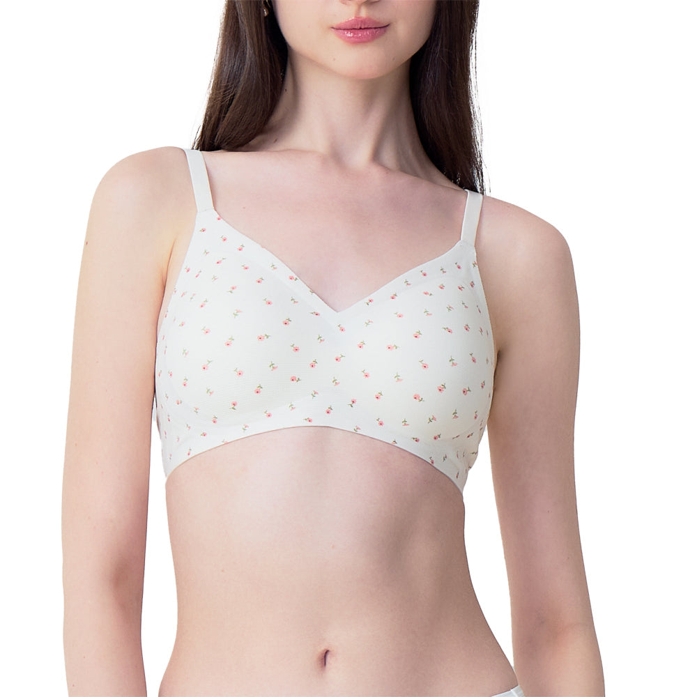 Wacoal Gogirls Smart Size บราไร้โครง ฟองน้ำบาง พิมพ์ลายดอกไม้ รุ่น WB3Y43 สีครีม (CR)