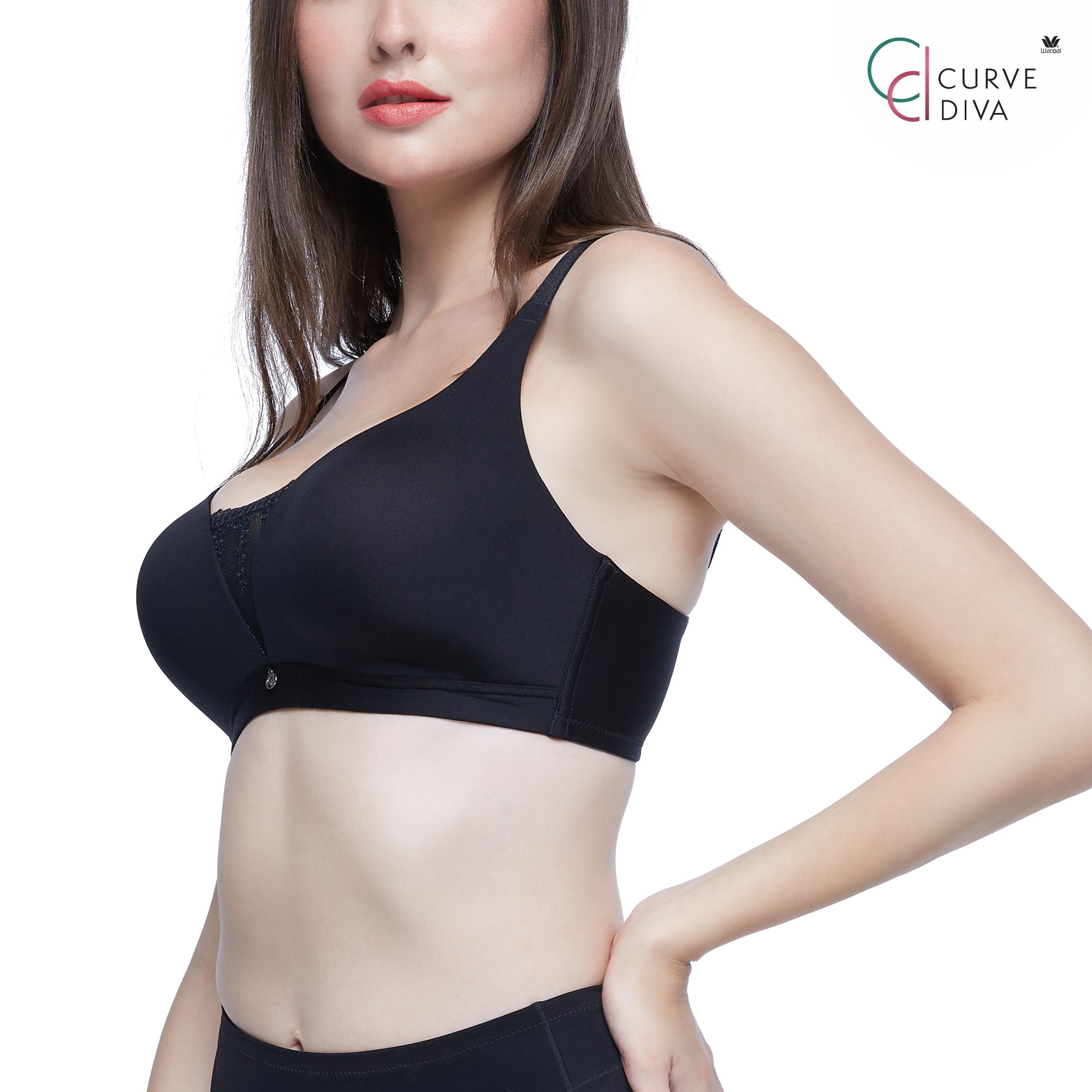 Wacoal Curve Diva บราเก็บกระชับสาวคัพใหญ่ รุ่น WB7540 ( เข้าคู่กางเกงรุ่น WY1181 ) สีดำ (BL)