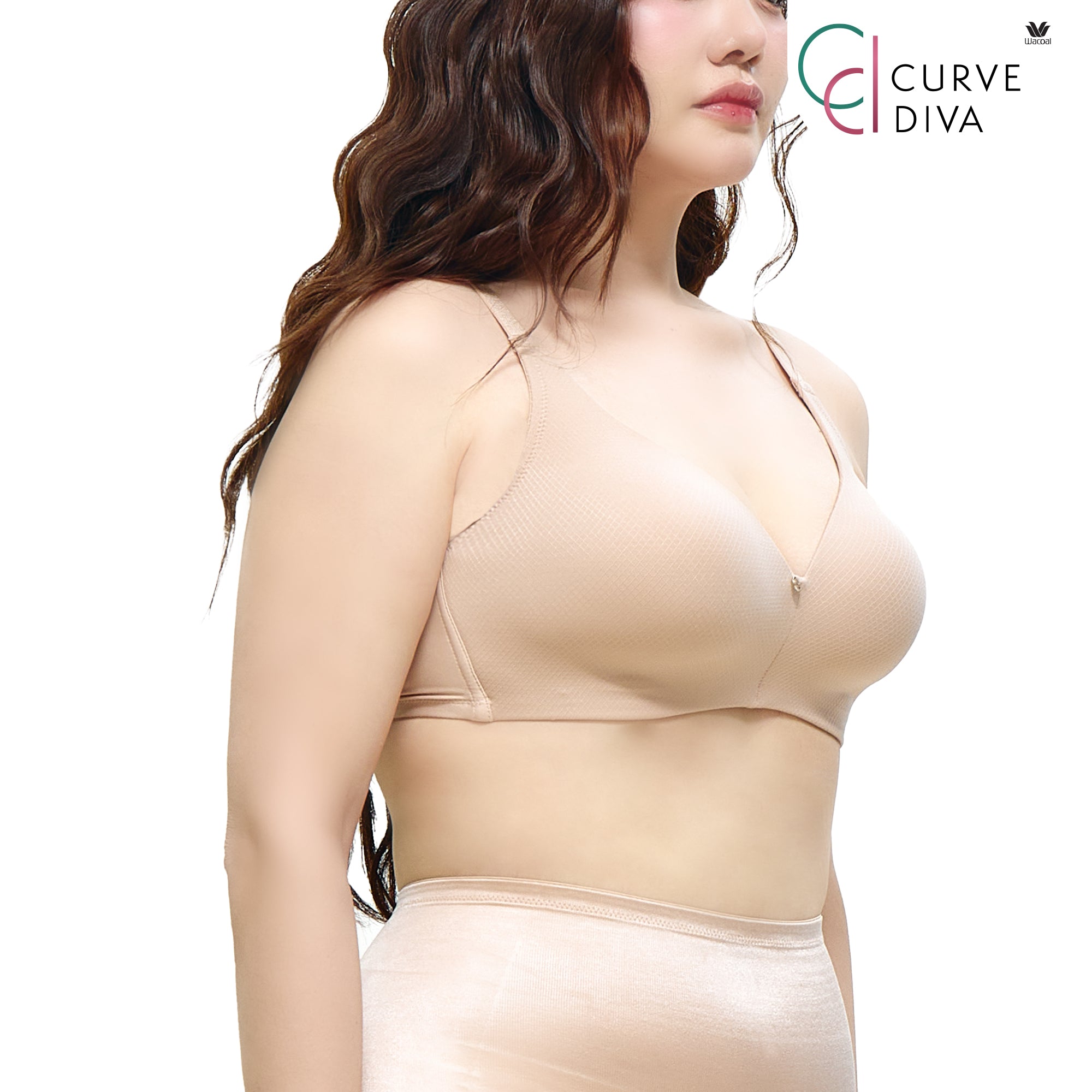 Wacoal Curve Diva บราไร้โครงเก็บกระชับ สาวคัพใหญ่ รุ่น WB7549/WQ1540 สีเบจ (BE)