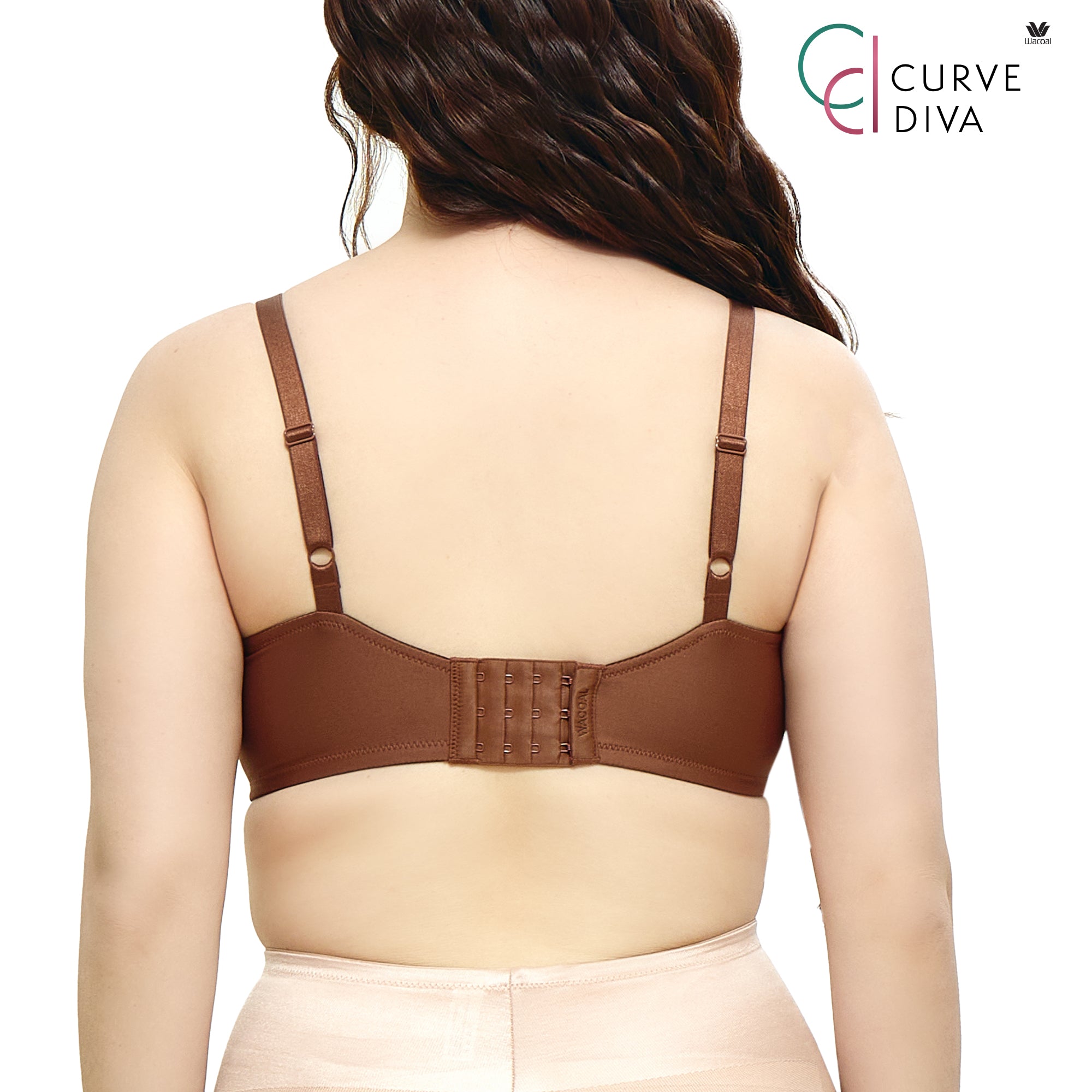 Wacoal Curve Diva บราไร้โครงเก็บกระชับ สาวคัพใหญ่ รุ่น WB7549/WQ1540 สีน้ำตาล (BR)