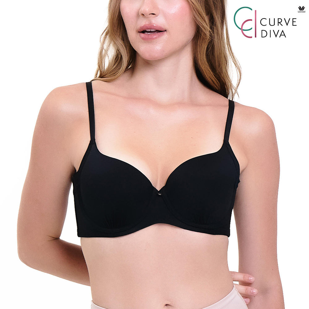 Wacoal Curve Diva บรามีโครงเก็บกระชับ สาวคัพใหญ่ รุ่น WB7990/WQ1865 สีดำ(BL)