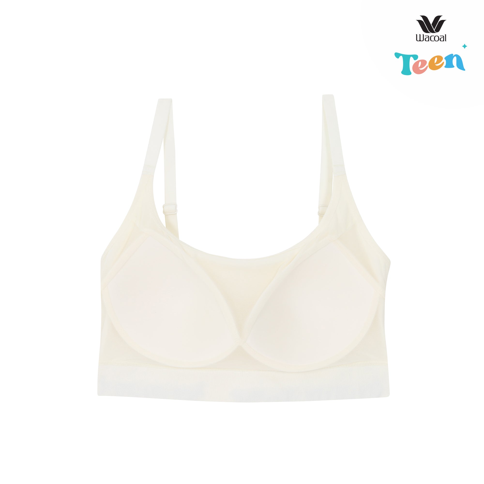 Wacoal Teen ชุดชั้นในสำหรับวัยใส บราไร้โครง รูปแบบสปร์อต รุ่น WBT114 สีครีม (CR)