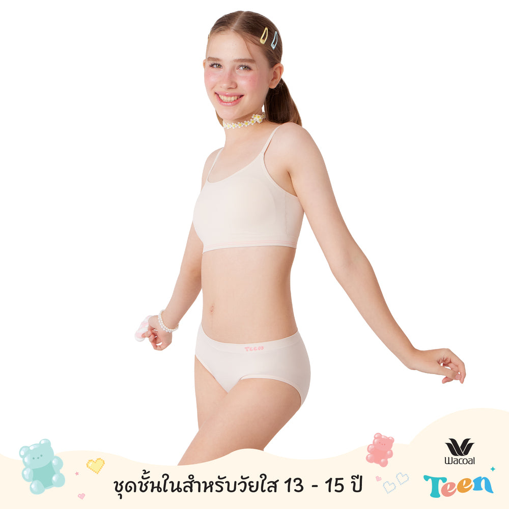 Wacoal Teen ชุดชั้นในสำหรับวัยใส บราไร้โครง รุ่น WBT129 เข้าคู่ กางเกงในสำหรับวัยใส รุ่น MUT128 สีเบจ (BE)