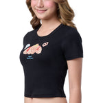Wacoal Teen x Plaifah.postcard T-shirt with sleeves for teenagers, printed with cartoon pattern, model WH3A14, black (BL)