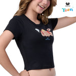 Wacoal Teen x Plaifah.postcard T-shirt with sleeves for teenagers, printed with cartoon pattern, model WH3A14, black (BL)