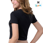 Wacoal Teen x Plaifah.postcard T-shirt with sleeves for teenagers, printed with cartoon pattern, model WH3A14, black (BL)