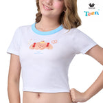 Wacoal Teen x Plaifah.postcard T-shirt with sleeves for teenagers, printed with cartoon pattern, model WH3A14, white (WH)