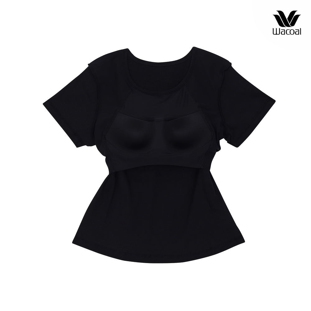 Wacoal เสื้อยืดมีบรา Bra Top รุ่น WH4A07 สีดำ (BL) รับฟรี กางเกงใน รุ่น WU1C34 (คละสี)