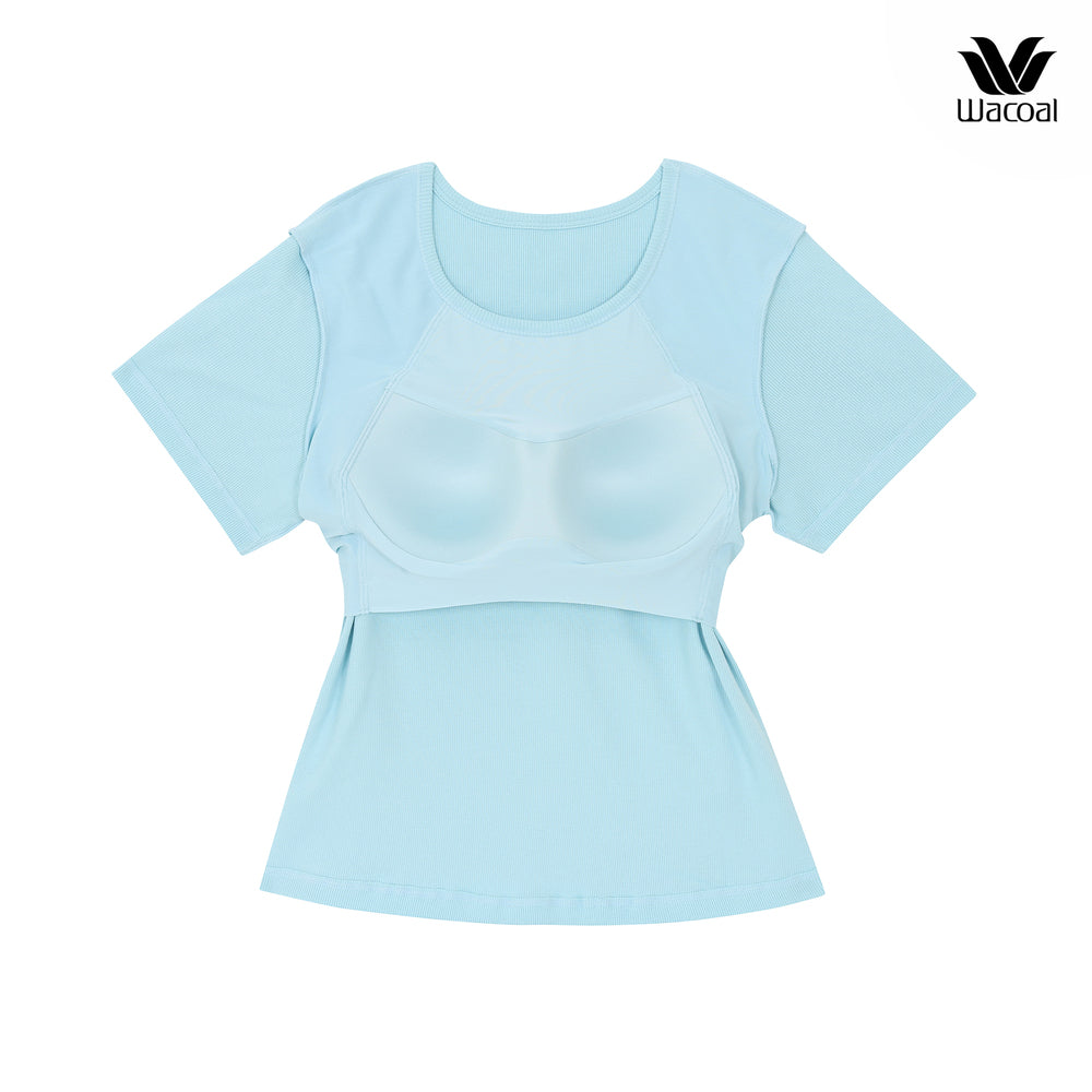 Wacoal Lingerie เสื้อแขนสั้นเสริมบรา รุ่น WH4A07 สีฟ้า (SX)