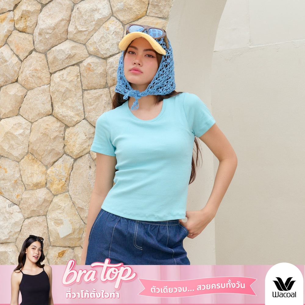 Wacoal เสื้อยืดมีบรา Bra Top รุ่น WH4A07 สีฟ้า (SX)