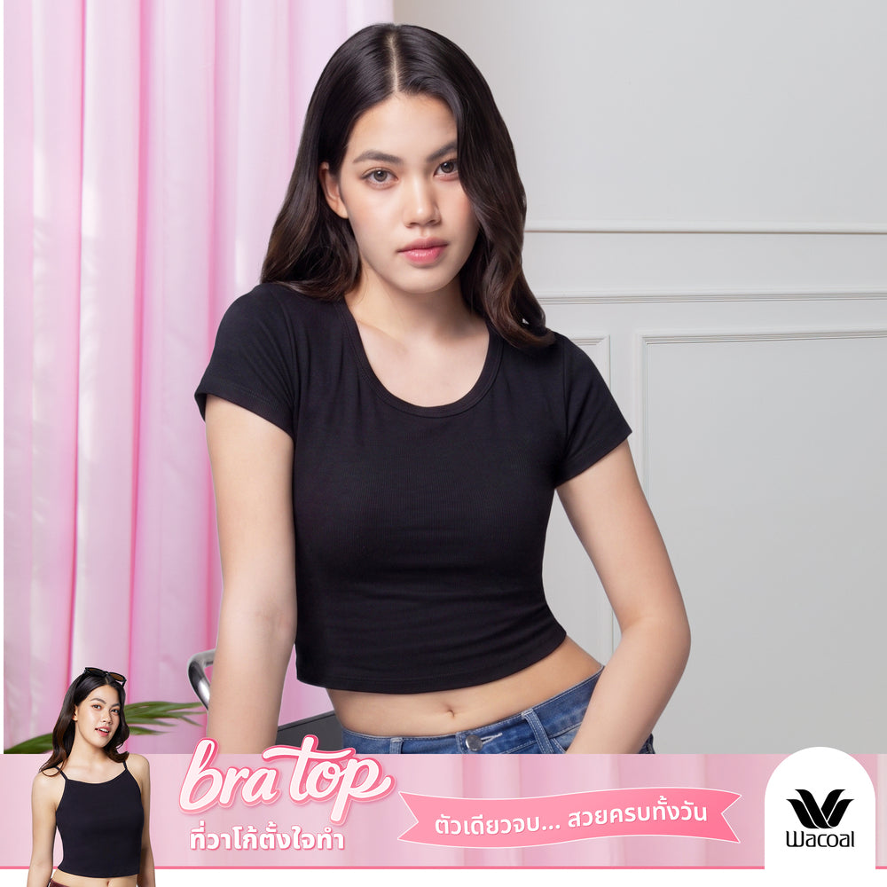 Wacoal Bratop เสื้อยืดแขนสั้นมีบรา รุ่น WH4A15 สีดำ (BL)