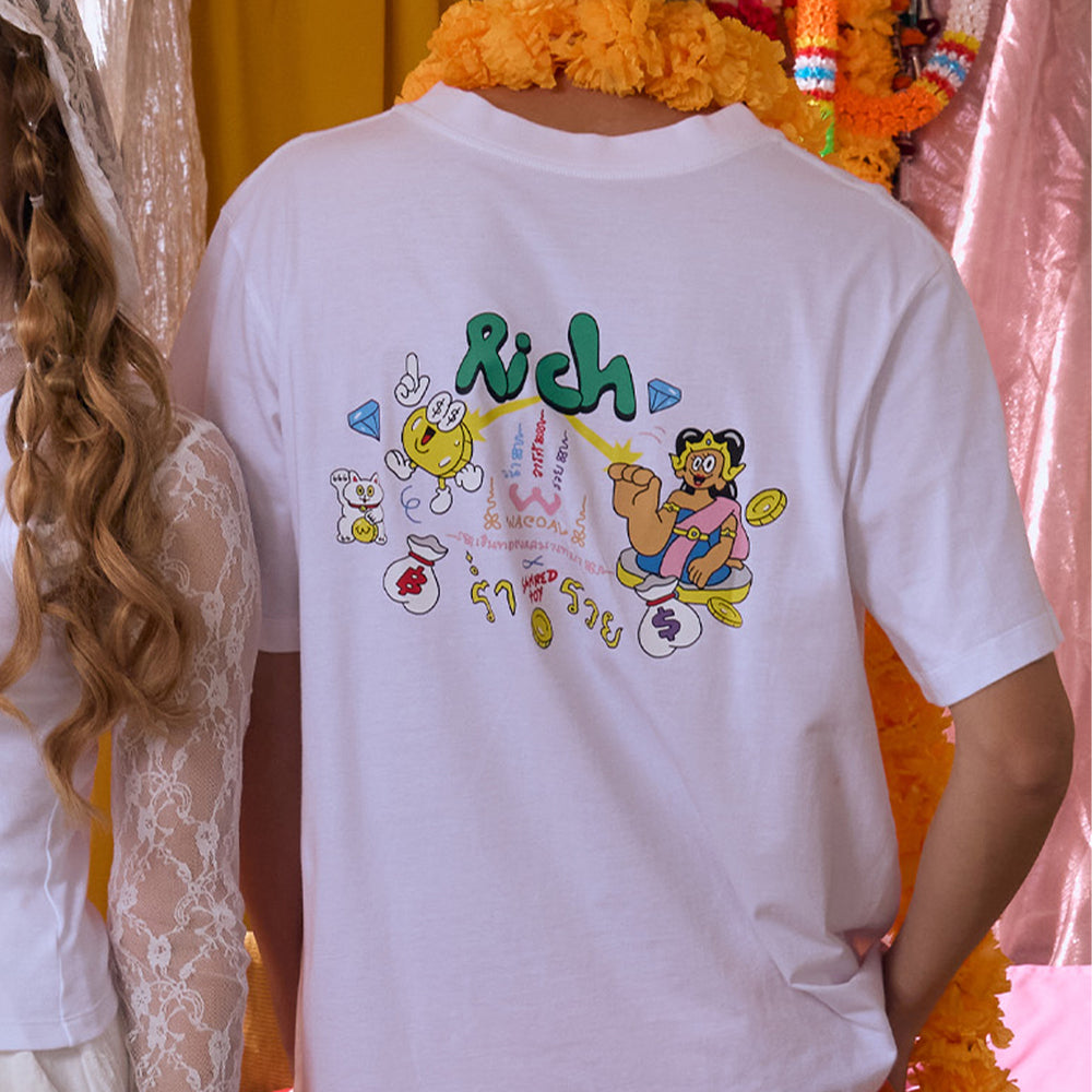 Wacoal X Sahred Toy เสื้อยืด Oversized ลายร่ำรวยเงินทอง (RICH) รุ่น WN3D17 สีขาว (WH)