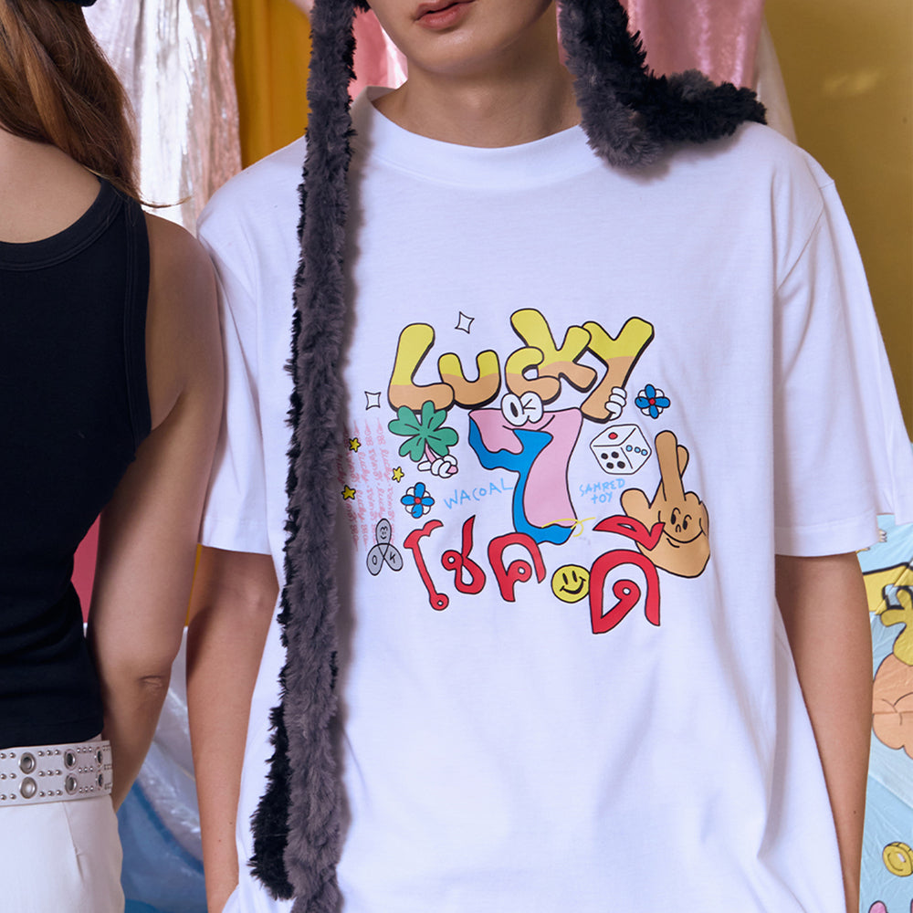 Wacoal X Sahred Toy เสื้อยืด Oversized ลายโชคดี (Lucky) รุ่น WN3D19 1 ตัว สีขาว (WH)