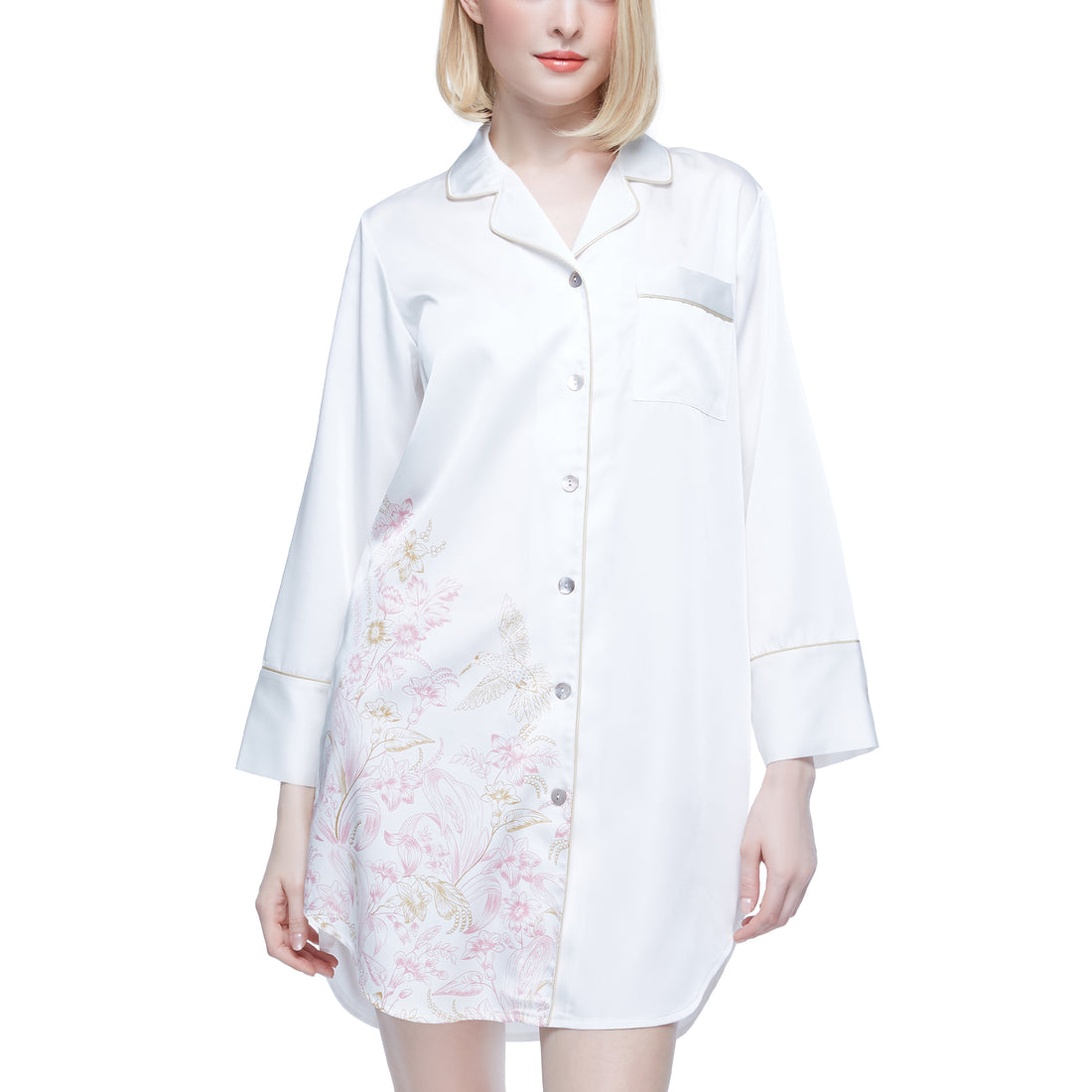 Wacoal Sleepwear ชุดนอนวาโก้ ชุดกระโปรง Longshirt กระดุมผ่าหน้า แขนสั้้น ผ้า Satin รุ่น WN6C83 สีชมพู (PI)