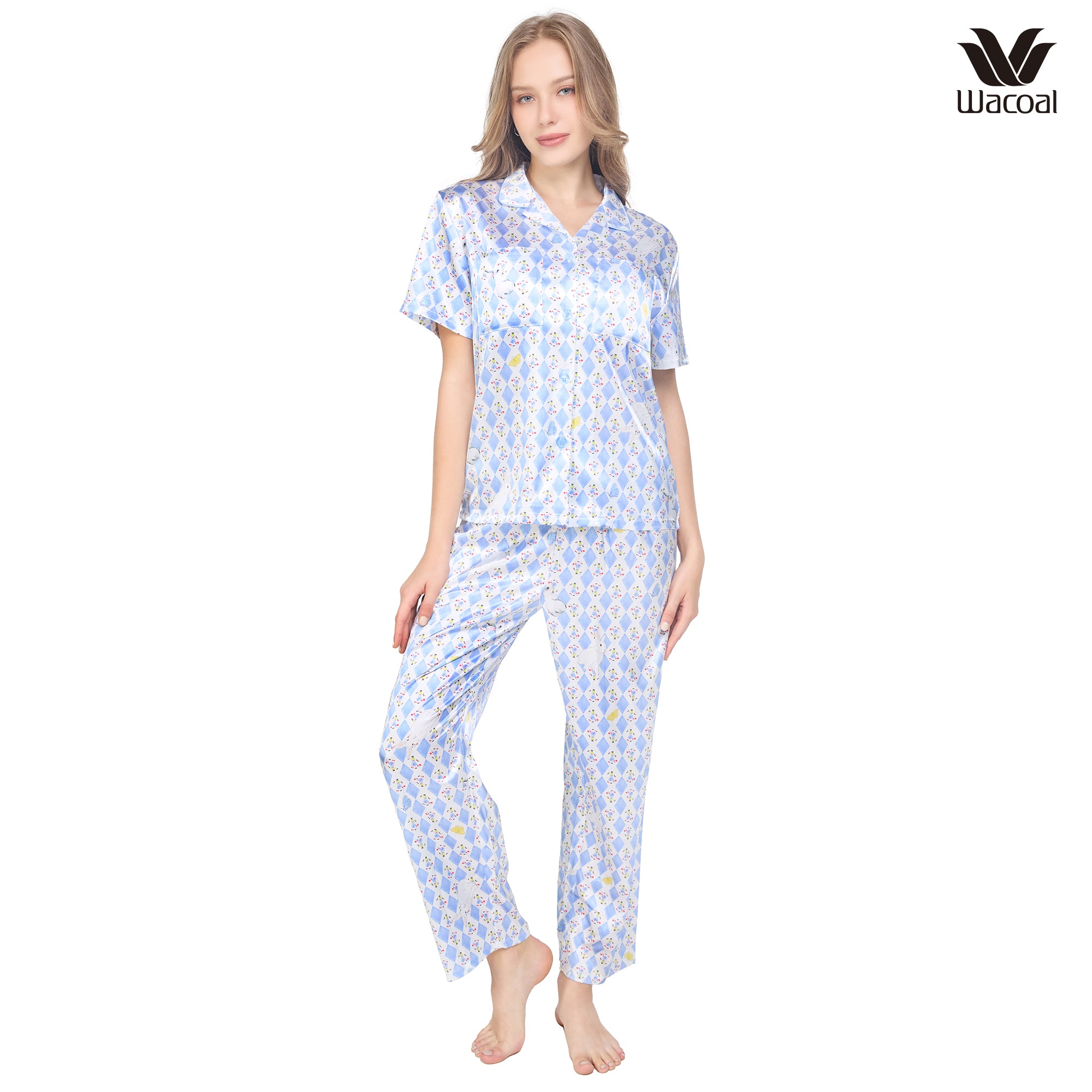 Wacoal X Meraki Alice Collection เซทชุดนอนกันโป๊แขนสั้น ขายาว ลายกระต่ายขาว รุ่น WN7D31 สีฟ้า (SX)
