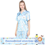 Wacoal X Meraki Alice Collection เซทชุดนอนกันโป๊แขนสั้น ขาสั้น ลายอลิซ รุ่น WN7D32 สีฟ้า (SX)