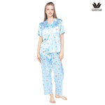 Wacoal X Meraki Alice Collection Modest Sleepwear Set, Short-Sleeve & Long Pants, Alice Pattern, Model WN7D33, Blue (SX)