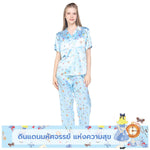 Wacoal X Meraki Alice Collection Modest Sleepwear Set, Short-Sleeve & Long Pants, Alice Pattern, Model WN7D33, Blue (SX)
