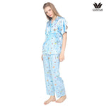 Wacoal X Meraki Alice Collection Modest Sleepwear Set, Short-Sleeve & Long Pants, Alice Pattern, Model WN7D33, Blue (SX)