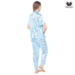 Wacoal X Meraki Alice Collection Modest Sleepwear Set, Short-Sleeve & Long Pants, Alice Pattern, Model WN7D33, Blue (SX)