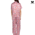 Wacoal Millie & Friends Circat Collection ชุดนอนกันโป๊ รูปแบบเสื้อแขนสั้น กางเกงขายาว ลายริ้ว รุ่น WN7D41 สีแดง (RE)