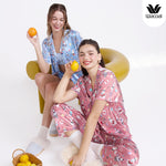 Wacoal Millie & Friends Circat Collection ชุดนอนกันโป๊ รูปแบบเสื้อแขนสั้น กางเกงขายาว ลายริ้ว รุ่น WN7D41 สีแดง (RE)