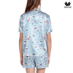 Wacoal Millie & Friends Circat Collection ชุดนอนกันโป๊ รูปแบบเสื้อแขนสั้น กางเกงขาสั้น ลายริ้ว รุ่น WN7D42 สีฟ้า (BU)