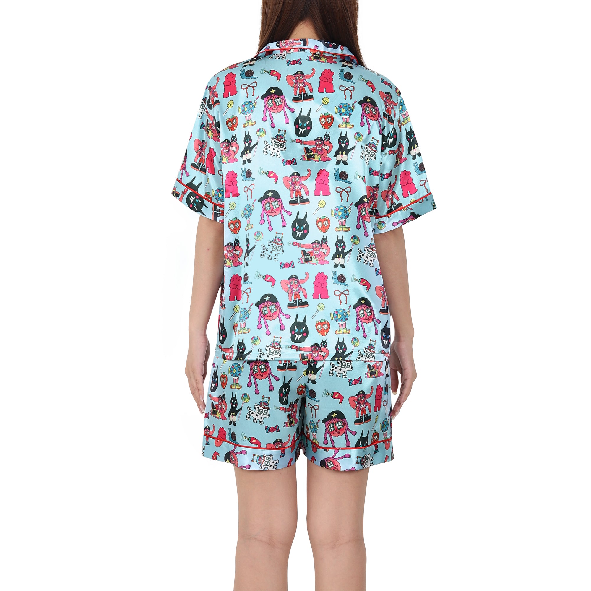 Wacoal X Milly & Mercy ชุดนอนแขนสั้น ขาสั้น พิมพ์ลายทั่วตัว รุ่น WN7D54 สีฟ้า (SX)