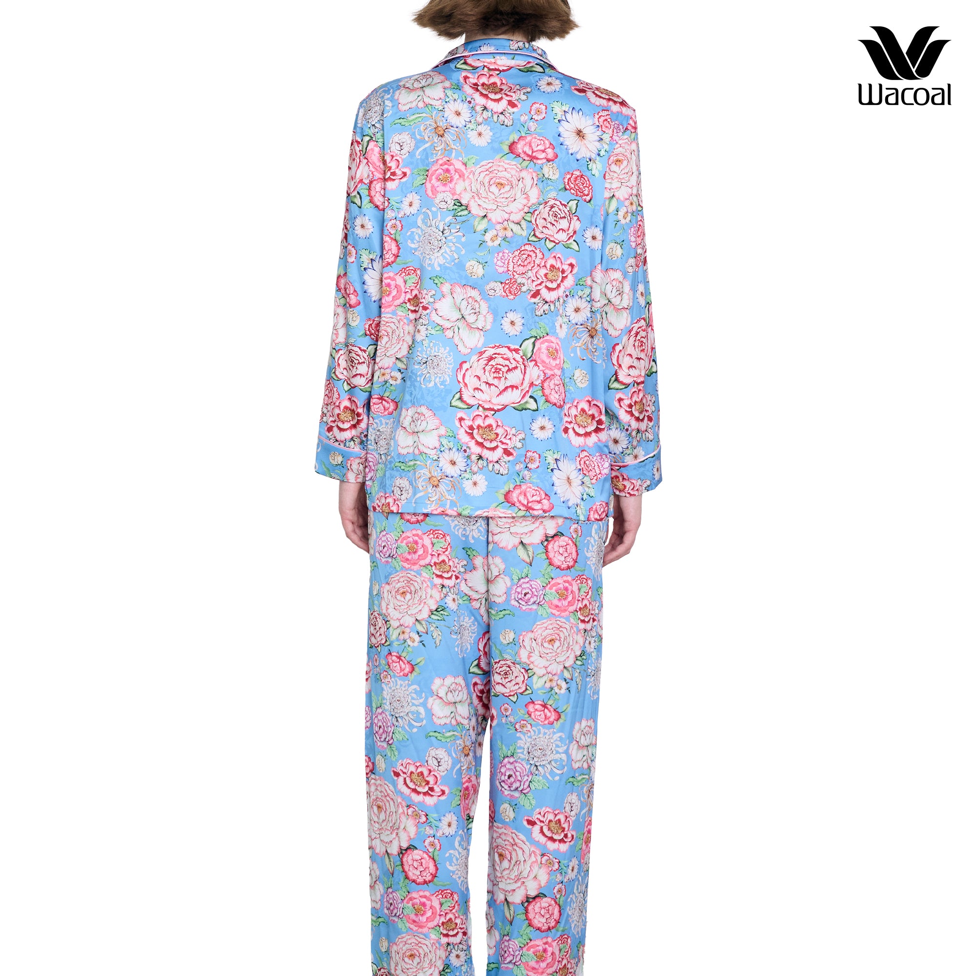 Wacoal X Phannapast ชุดนอนรูปแบบเสื้อแขนยาว คอฮาวาย รุ่น WN7D57 สีฟ้า (SX)