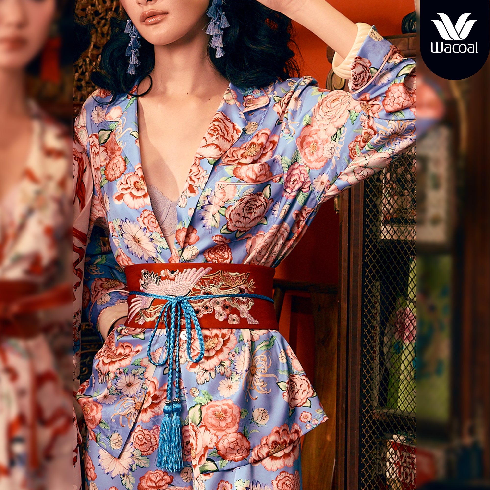 Wacoal X Phannapast ชุดนอนรูปแบบเสื้อแขนยาว คอฮาวาย รุ่น WN7D57 สีฟ้า (SX)