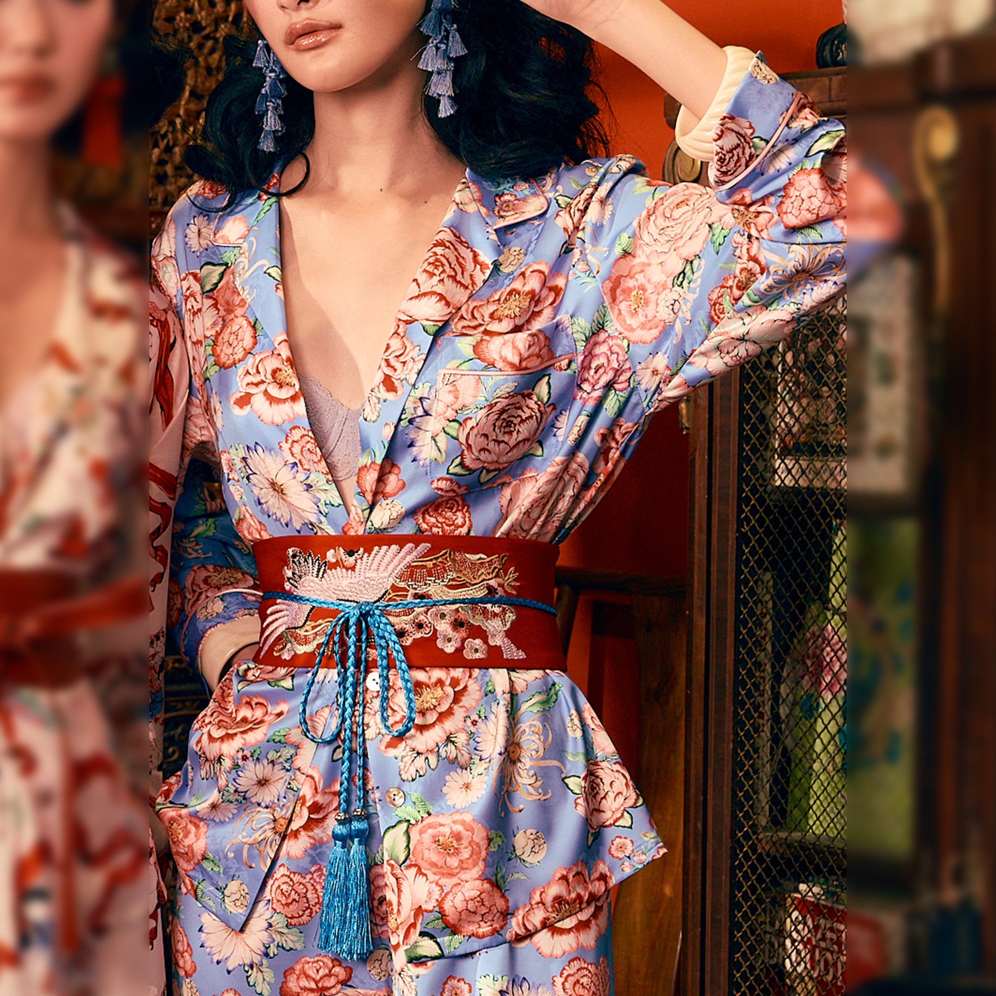 Wacoal X Phannapast ชุดนอนรูปแบบเสื้อแขนยาว คอฮาวาย รุ่น WN7D57 สีฟ้า (SX)