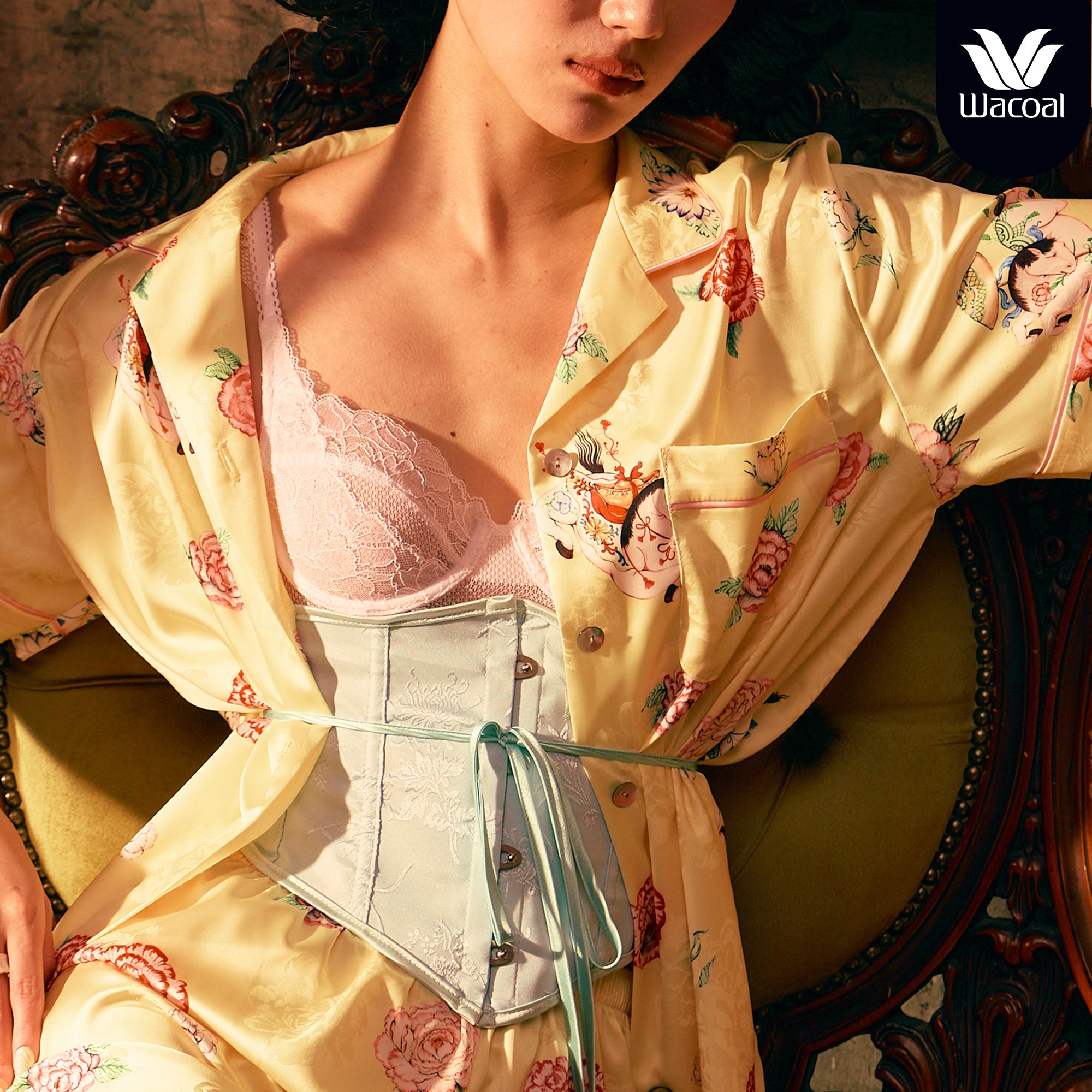 Wacoal X Phannapast ชุดนอนรูปแบบเสื้อแขนสั้น คอฮาวาย รุ่น WN7D60 สีเหลือง (YE)