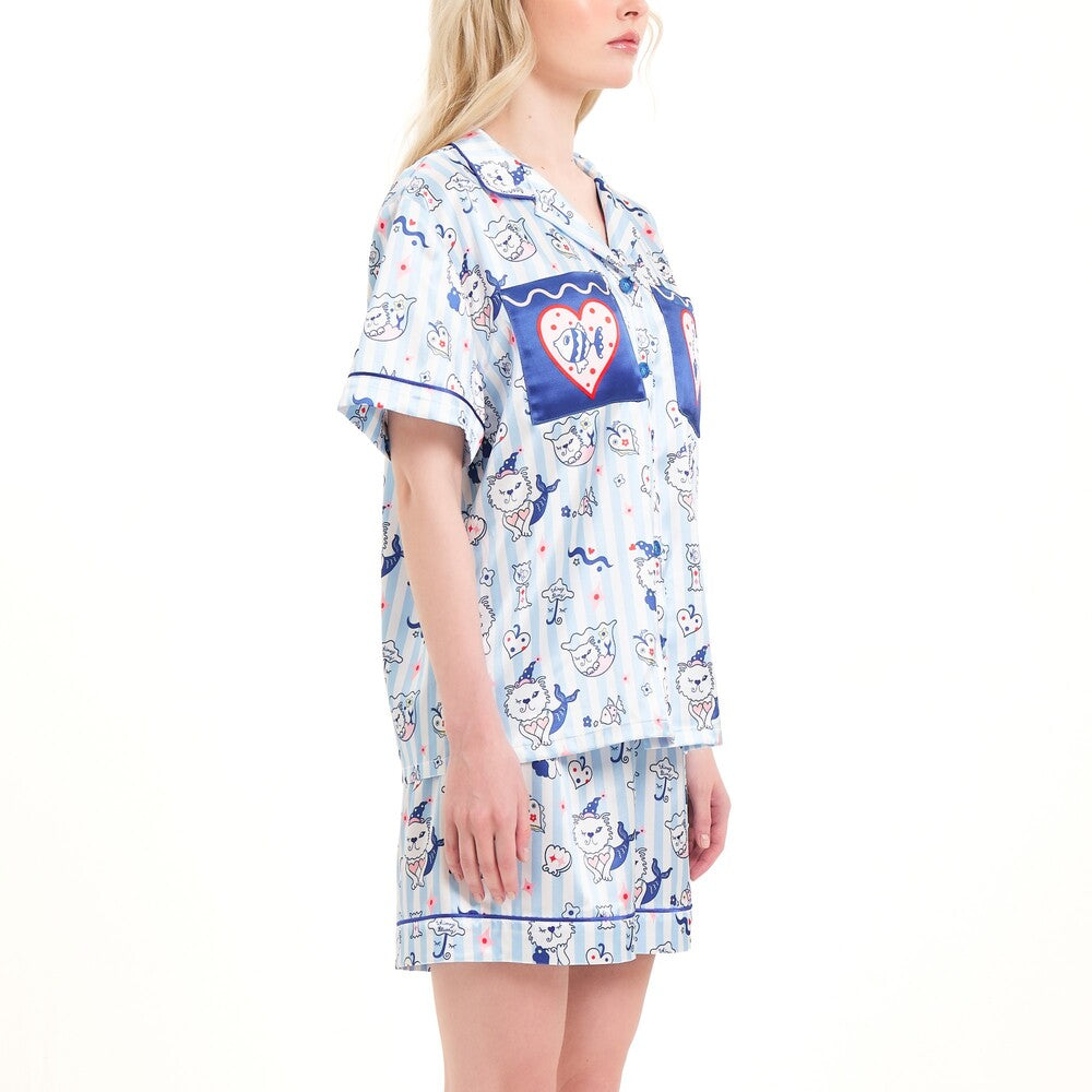 Wacoal Styled by Whimsy Blurry ชุดนอนกันโป๊แขนสั้น ขาสั้น รุ่น WN7D64 สีฟ้า (SX)