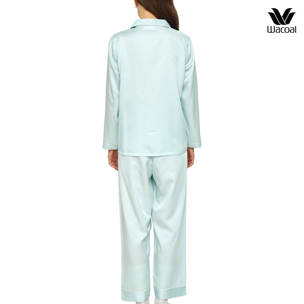 Wacoal CAFE’ CATION ชุดนอนแขนยาว ขายาว เส้นใยผสม Collagen รุ่น WN7E75 สีฟ้า (SX)