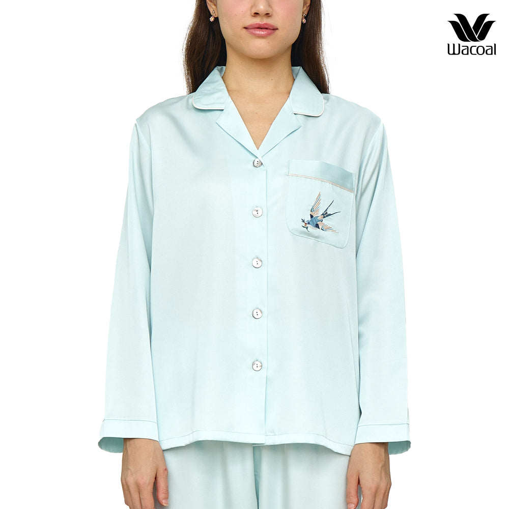 Wacoal CAFE’ CATION ชุดนอนแขนยาว ขายาว เส้นใยผสม Collagen รุ่น WN7E75 สีฟ้า (SX)