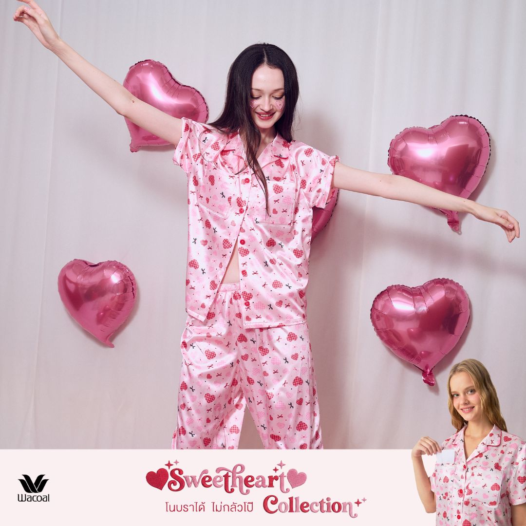 Wacoal Sweetheart Collection ชุดนอนกันโป๊ แขนสั้น ขายาว รุ่น WN7V30 สีชมพู (PI)