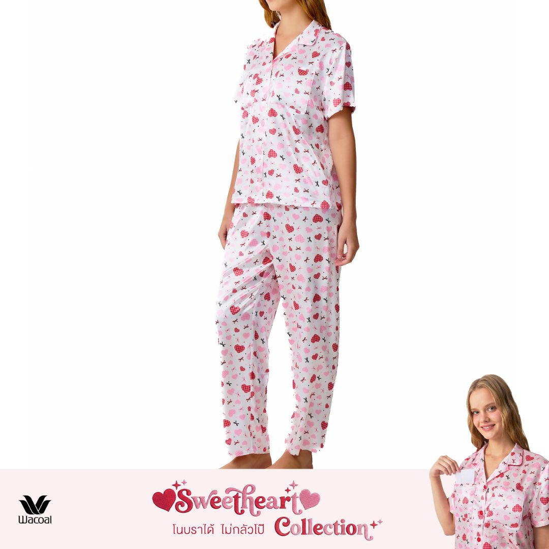 Wacoal Sweetheart Collection ชุดนอนกันโป๊ แขนสั้น ขายาว รุ่น WN7V30 สีขาว (WH)