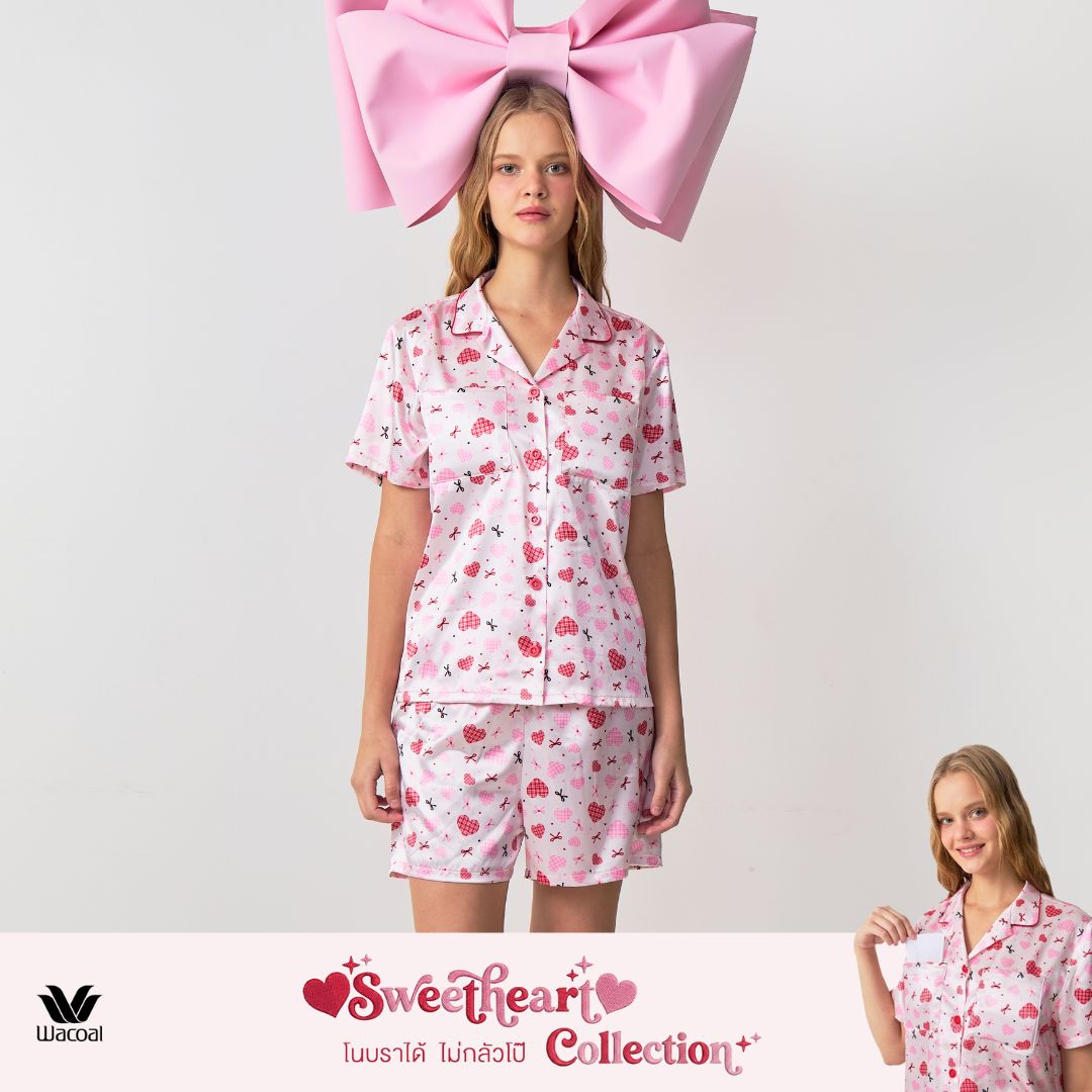 Wacoal Sweetheart Collection ชุดนอนกันโป๊ แขนสั้น ขาสั้น รุ่น WN7V31 สีชมพู (PI)