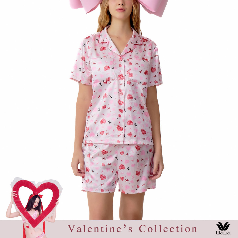 Wacoal Valentine Collection ชุดนอนกันโป๊ แขนสั้น ขาสั้น รุ่น WN7V31 สีชมพู (PI)