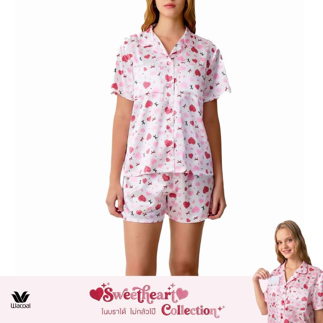 Wacoal Sweetheart Collection ชุดนอนกันโป๊ แขนสั้น ขาสั้น รุ่น WN7V31 สีขาว (WH)