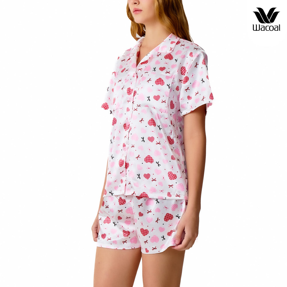 Wacoal Valentine Collection ชุดนอนกันโป๊ แขนสั้น ขาสั้น รุ่น WN7V31 สีขาว (WH)