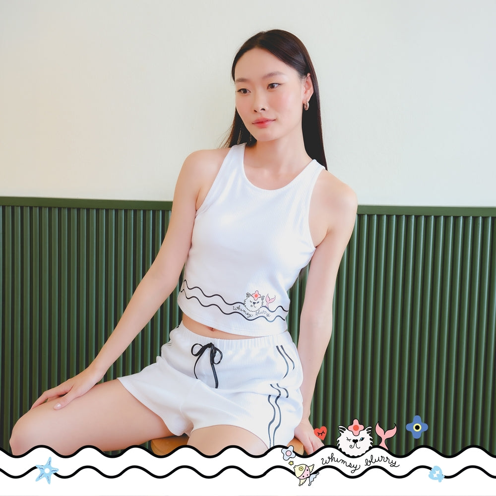 Wacoal Styled by Whimsy Blurry เซ็ตเสื้อสายเดี่ยวเสริมบราพร้อมกางเกงขาสั้น รุ่น WN9D12 สีขาว (WH)